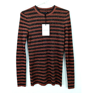 New Who What Wear sz XS Sweater striped metallic black brown stripes ls 0182